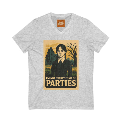 T Shirt featuring Wednesday Addams Im not fond of parties. Unisex soft cotton.