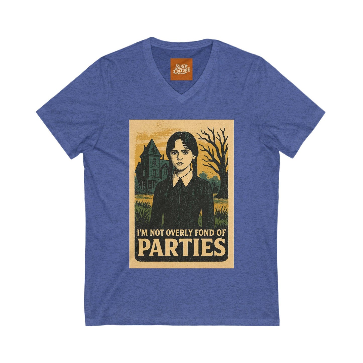 T Shirt featuring Wednesday Addams Im not fond of parties. Unisex soft cotton.