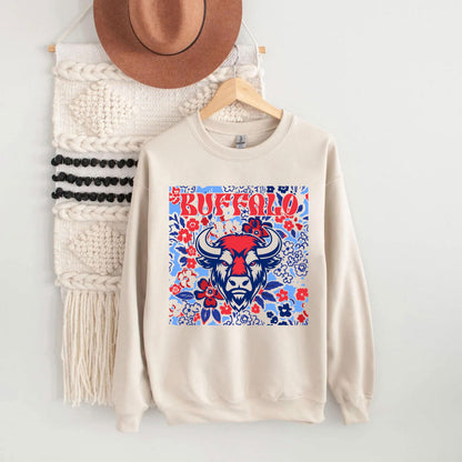 Buffalo Team Mascot Shirt, Floral Spirit Mascot Sweatshirt, Game Day Tee, Abstract Flower Football Sports Shirt, Cheerleader Gift Shirt
