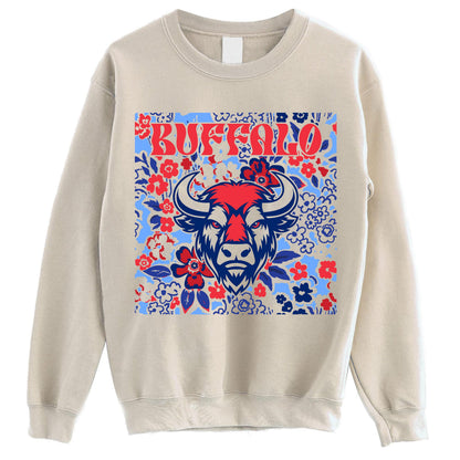 Buffalo Team Mascot Shirt, Floral Spirit Mascot Sweatshirt, Game Day Tee, Abstract Flower Football Sports Shirt, Cheerleader Gift Shirt