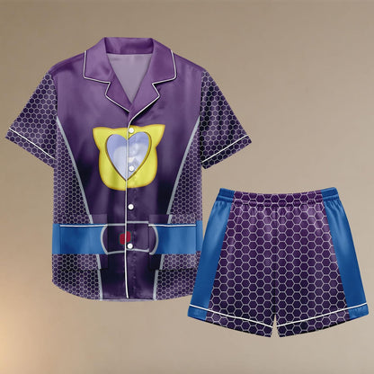 Sparks SuperKitties Satin Pajamas, Sparks Cat Costume PJs for Girls, Superhero Cat Sleepwear, Short Pajama Set, Gift for Women