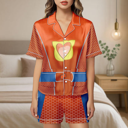 Buddy SuperKitties Satin Pajamas, Buddy Cat Costume PJs for Women, Cartoon Satin Shorts Set, Comfy Pajamas, Gift for Her, Pajamas Set