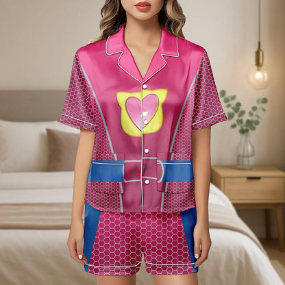 Ginny SuperKitties Satin Pajamas, Ginny Cat Costume PJs for Girls, Cartoon Short Pajama Set, Gift for Her, Ginny Costume Sleepwear