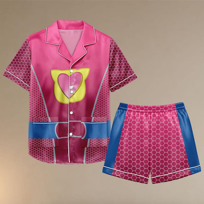 Ginny SuperKitties Satin Pajamas, Ginny Cat Costume PJs for Girls, Cartoon Short Pajama Set, Gift for Her, Ginny Costume Sleepwear