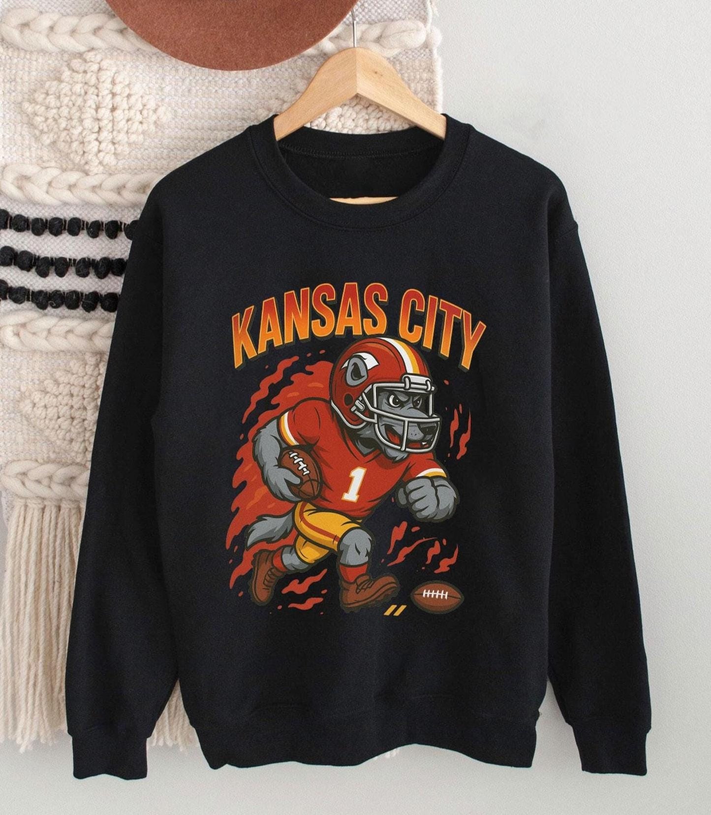 Graphic Kansas City Mascot Football Sweatshirt, Game Day Gift Shirt, Kansas City Football Fan Tee, Retro Kansas City Team Shirt,Sport Mascot