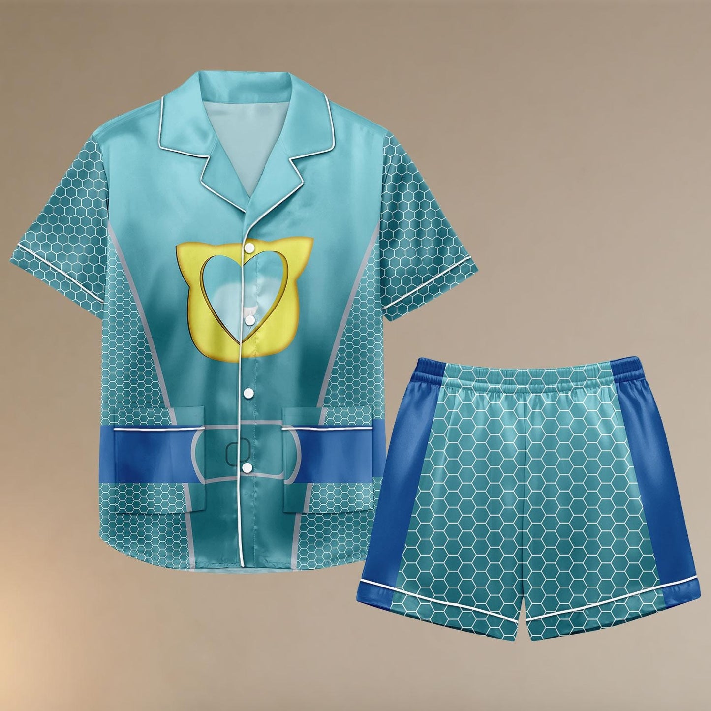 Bitsy SuperKitties Satin Pajamas, Bitsy Cat Costume PJs for Girls, Cartoon Short Pajama Set, Gift for Her, Halloween Costume Sleepwear