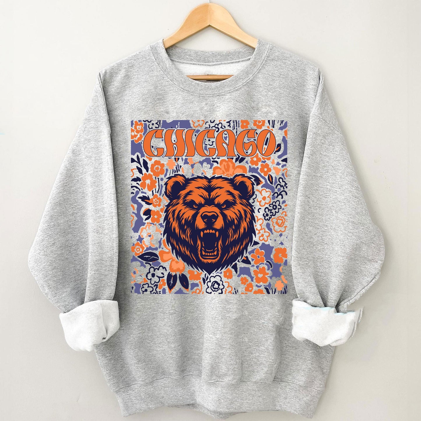 Chicago Team Mascot Shirt, Floral Spirit Mascot Sweatshirt, Game Day Tee, Abstract Flower Football Sports Shirt, Cheerleader Gift Shirt