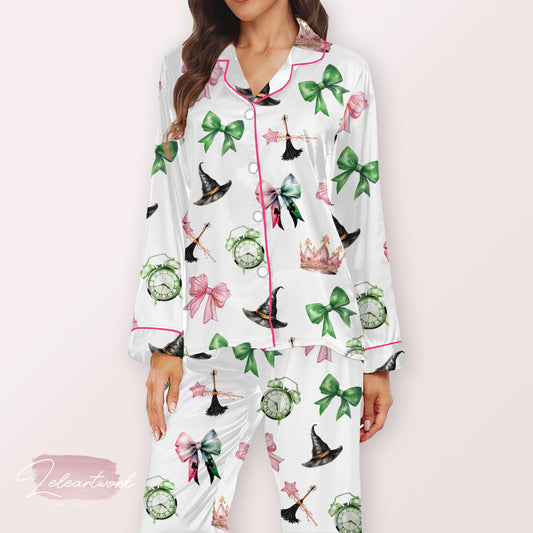 Coquette Wicked Pajama – Soft Girl Witchy Sleep Set with Bows, Hats & Crowns, Pastel Cottagecore Loungewear for Cozy Nights