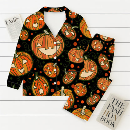 Halloween Pumpkin Pajamas Set, Scary Pumpkin Sleepwear, Halloween Pattern Homewear, Cozy Loungewear, Spooky Season Gift