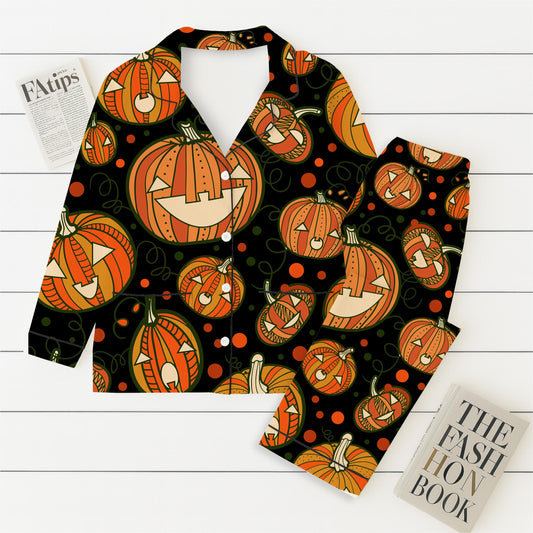Halloween Pumpkin Pajamas Set, Scary Pumpkin Sleepwear, Halloween Pattern Homewear, Cozy Loungewear, Spooky Season Gift