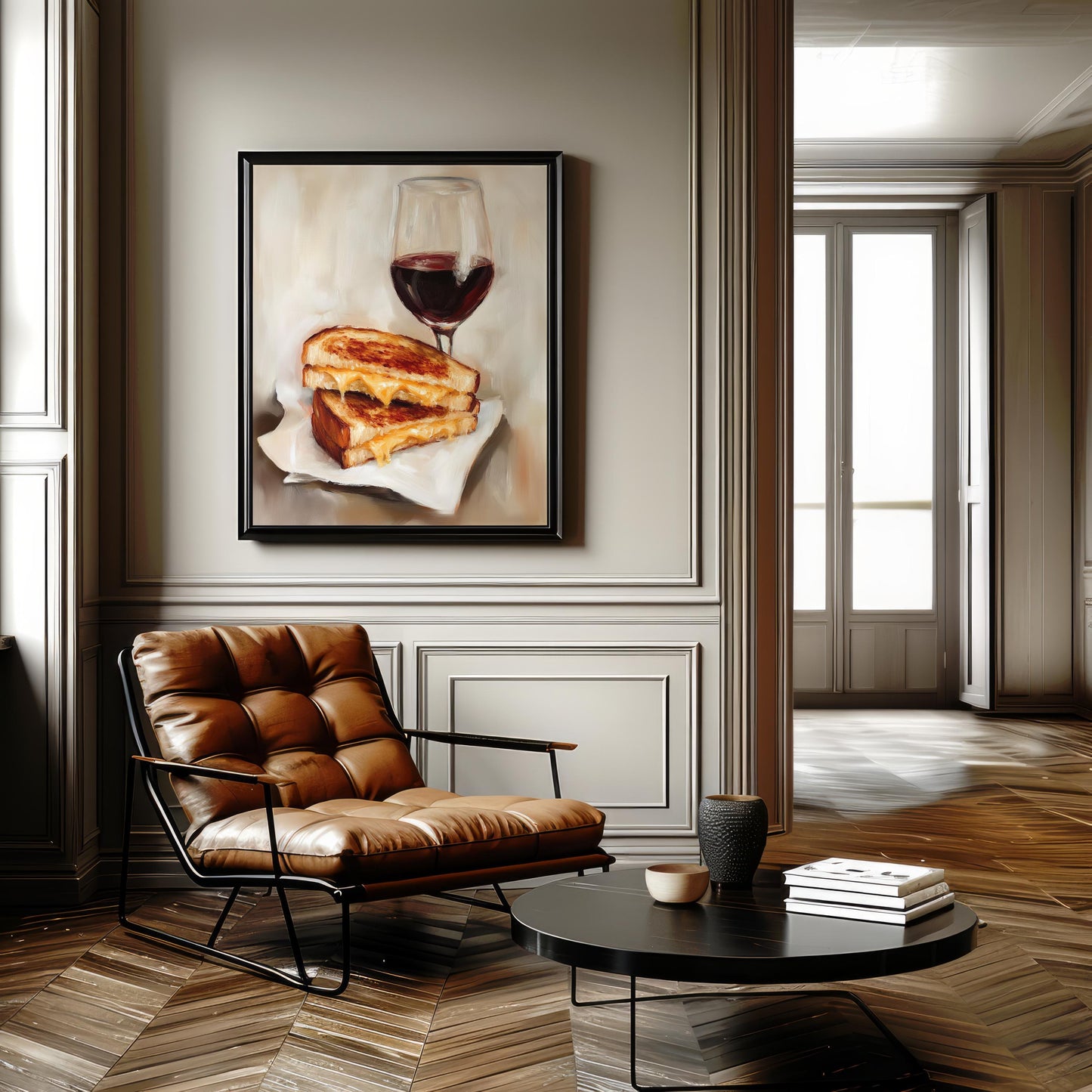 Grilled Cheese and Red Wine Art Print | Cute Quirky Whimsical | Cocktail Art Bar Cart Decor | Grilled Cheese Art Gift | Trendy Home Wall Art
