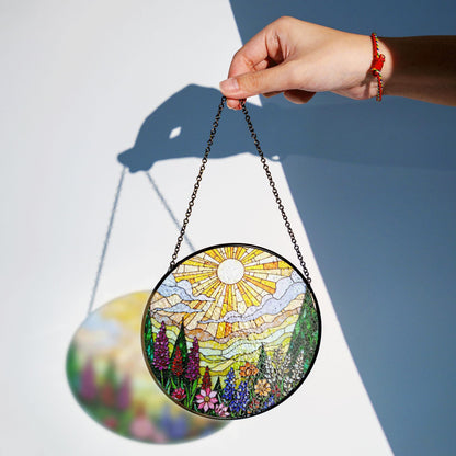 Vibrant Wildflower Meadow Stained Glass Suncatcher Window Hanging Gift for Mothers Day or Nature Lovers