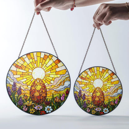Sunrise egg floral stained glass suncatcher spring decor Easter window hanging gift for mom or nature lover