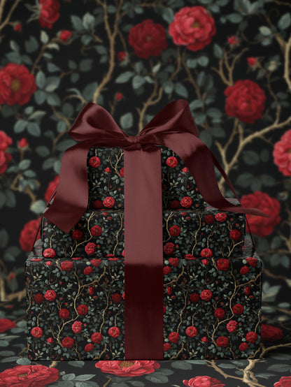 Rose Wrapping Paper Dark Floral Gift Wrap Gothic Party Decor Moody Floral Wrapping Paper Birthday Present Gift Idea Elegant Gifting Paper