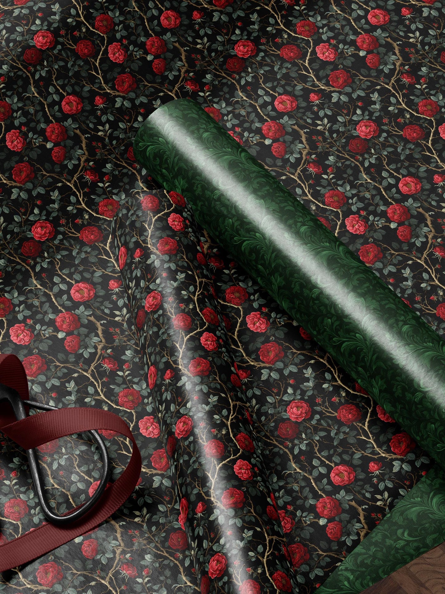 Rose Wrapping Paper Dark Floral Gift Wrap Gothic Party Decor Moody Floral Wrapping Paper Birthday Present Gift Idea Elegant Gifting Paper