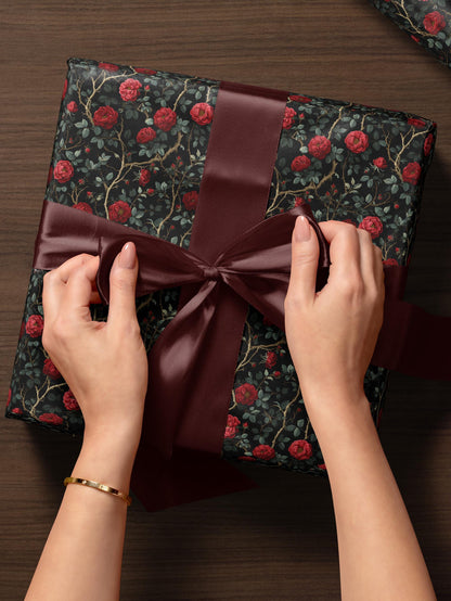Dark Floral Wrapping Paper Rose Gift Wrap Botanical Flower Print Wedding Gift Wrapping Paper Roll Moody Flower Art Romantic Gift for Her