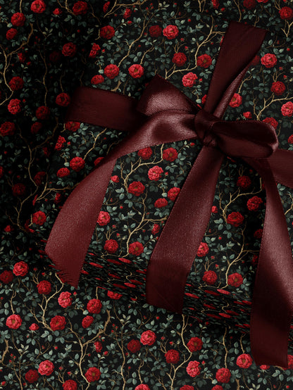 Dark Floral Wrapping Paper Rose Gift Wrap Botanical Flower Print Wedding Gift Wrapping Paper Roll Moody Flower Art Romantic Gift for Her