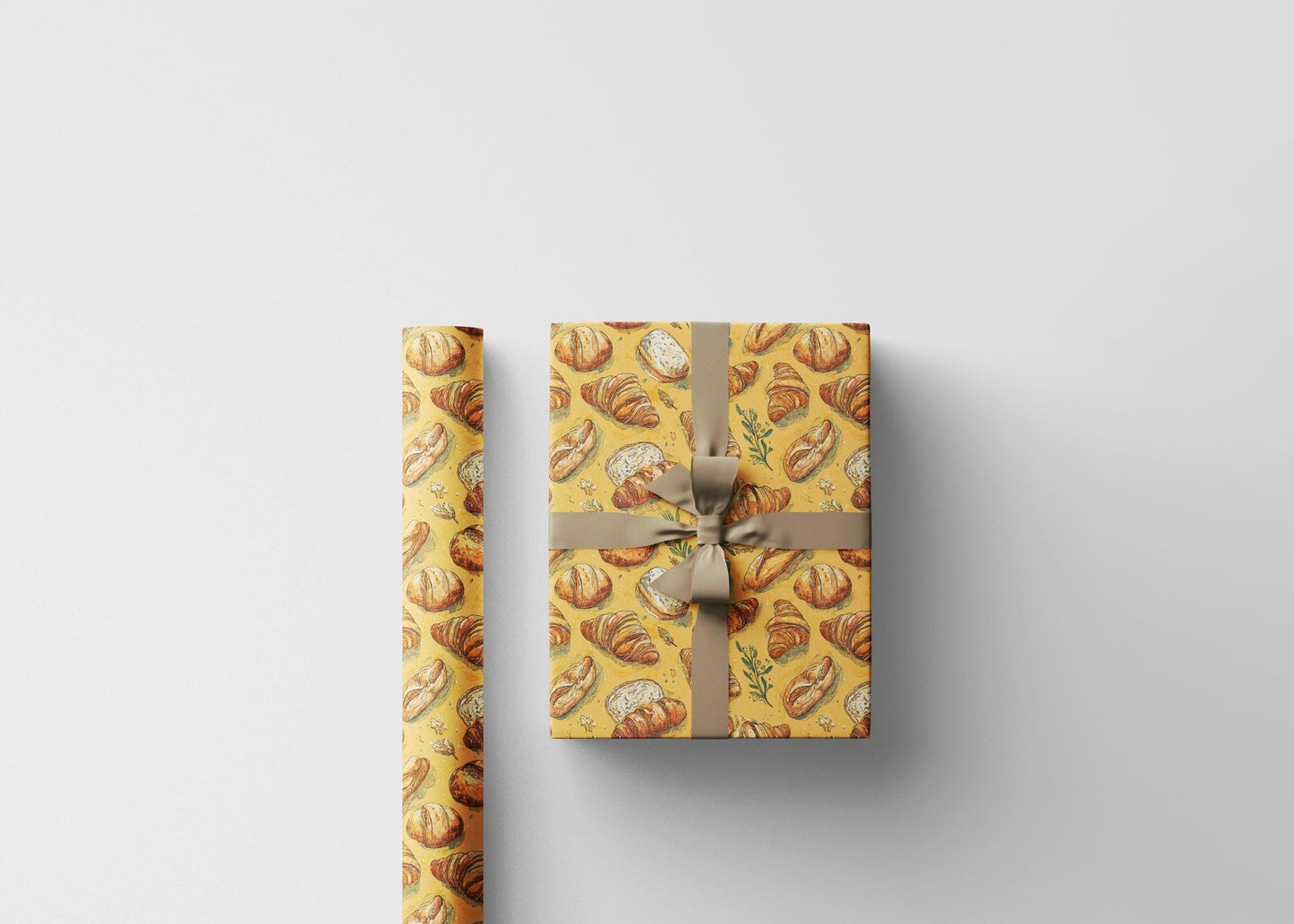 Farmers Market Wrapping Paper Roll Eco Rustic Bakery Theme Baguettes Croissants Farmhouse Kitchen French Food Gift Wrap #85