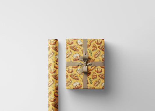 Farmers Market Wrapping Paper Roll Eco Rustic Bakery Theme Baguettes Croissants Farmhouse Kitchen French Food Gift Wrap #85