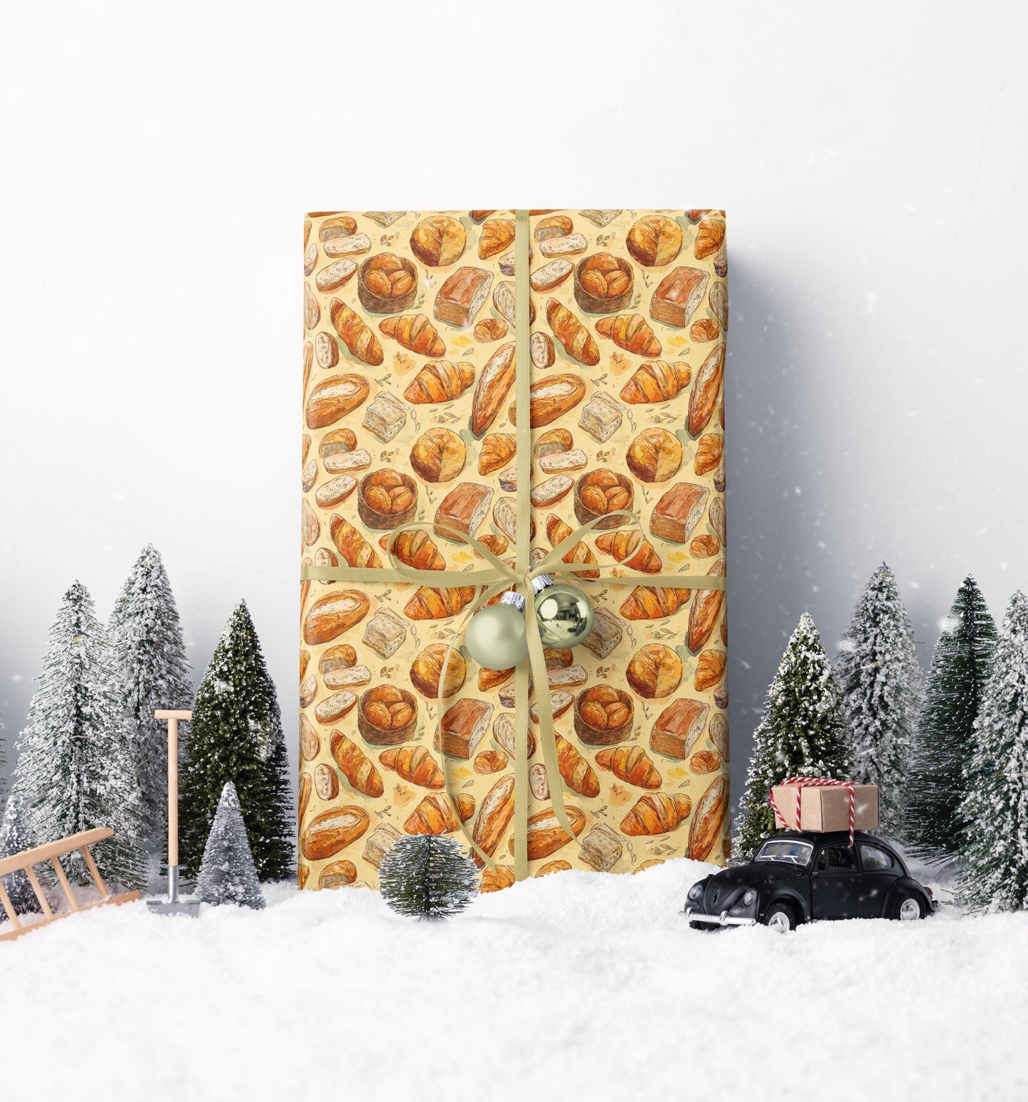 Farmers Market Wrapping Paper Roll Farm Fresh Baguettes Croissants Rustic French Bakery Eco Friendly Kitchen Gift Wrap #83