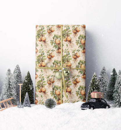 Farmers Market Wrapping Paper Roll Farm Fresh Potatoes Rustic Country Vegetables Eco Friendly Farmhouse Kitchen Gift Wrap #90