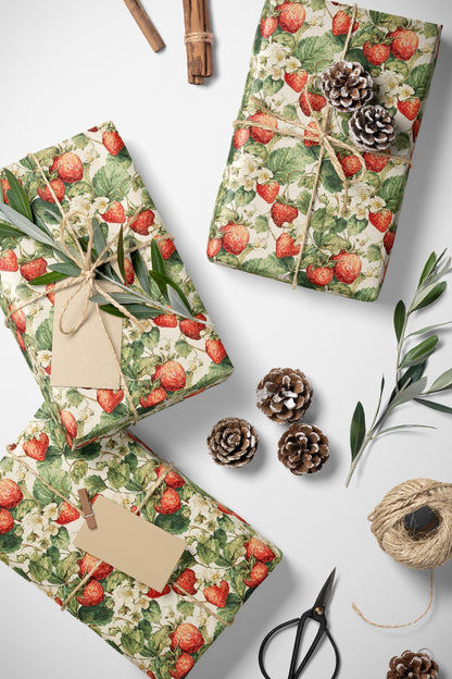 Farmers Market Wrapping Paper Roll Farm Fresh Strawberries Rustic Country Fruit Eco Friendly Farmhouse Kitchen Gift Wrap #94