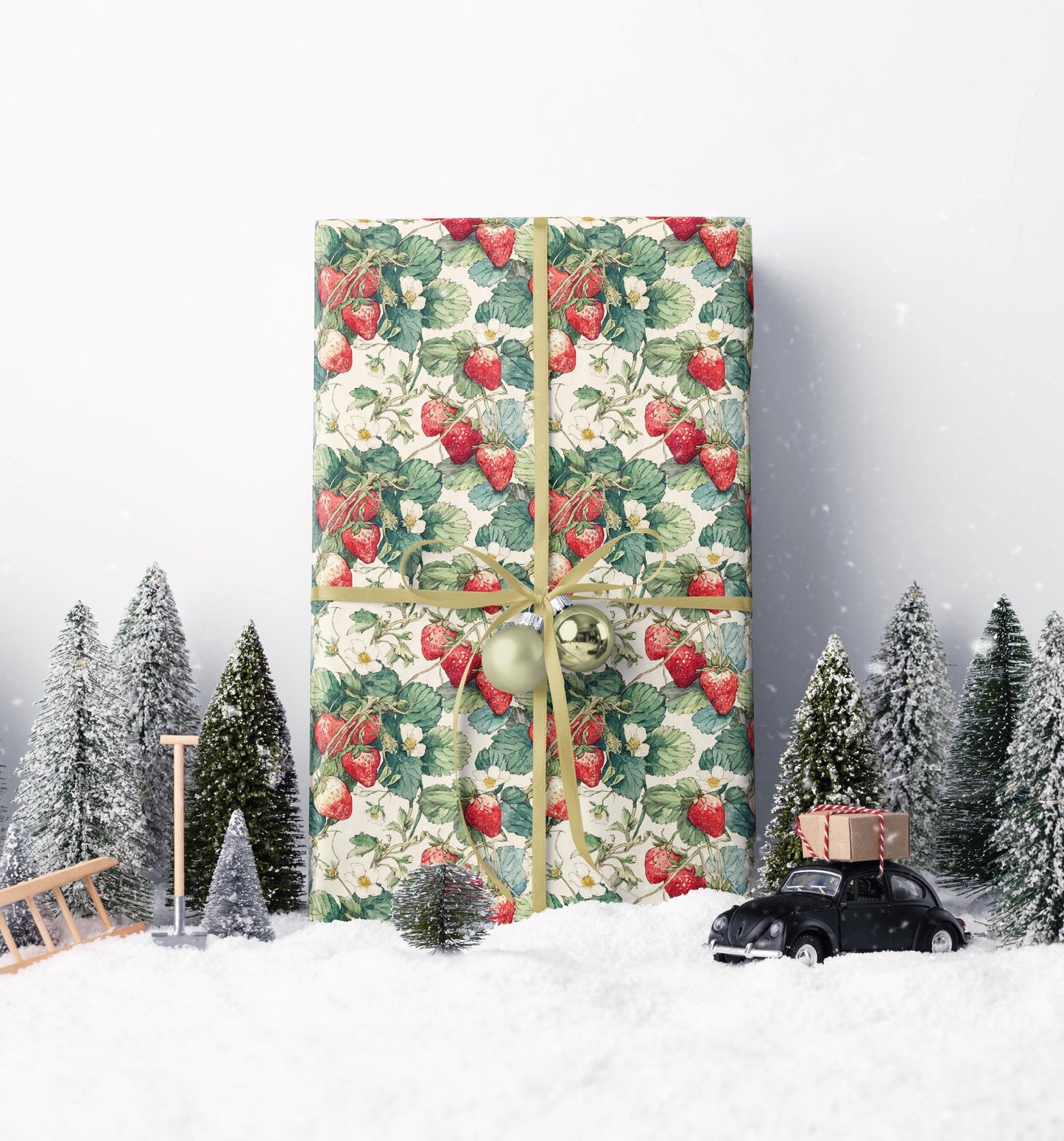 Farmers Market Wrapping Paper Roll Rustic Country Kitchen Strawberries Farm Fresh Fruit Eco Farmhouse Organic Gift Wrap #97