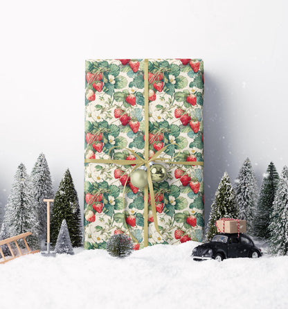 Farmers Market Wrapping Paper Roll Rustic Country Kitchen Strawberries Farm Fresh Fruit Eco Farmhouse Organic Gift Wrap #97