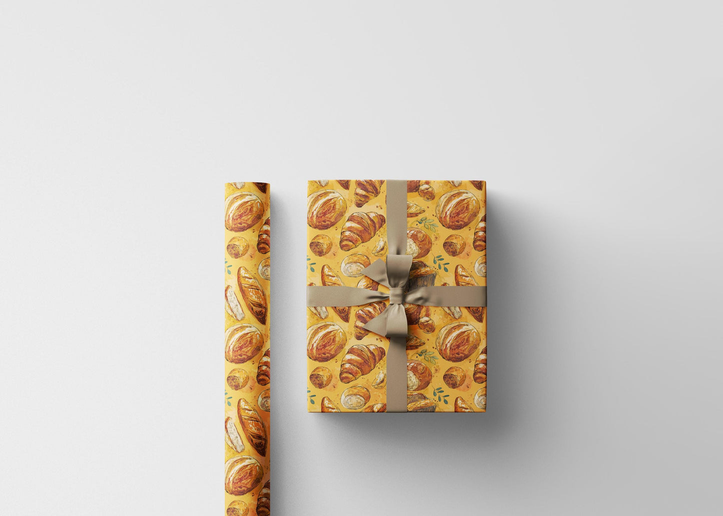 Farmers Market Wrapping Paper Roll Rustic Farmhouse Baguettes and Croissants Pastry Design Eco Country Kitchen Gift Wrap #84
