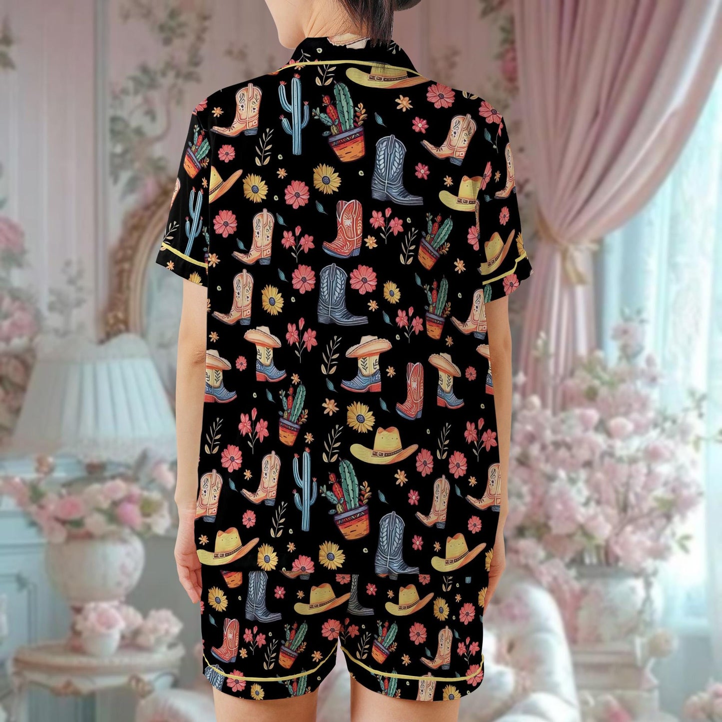 Western Boots Pajama Set, Rodeo Sleepwear, Southwestern Cactus Loungewear Set, Country Boots  Pajamas, Cowboy Boots Pjs, Western Floral