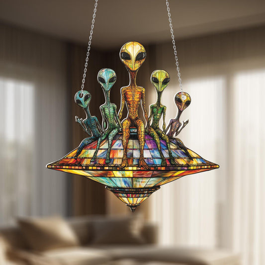 Alien Family Window Hanging, UFO Hanging Ornament, Colorful Extraterrestrial Decor, Fun Sci-Fi Decor, Unique Gift for UFO Lovers
