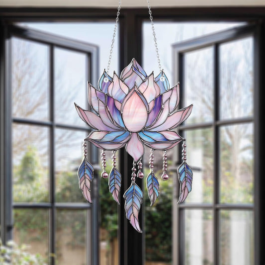 Lotus Flower Window Hanging, Serene Floral Decor, Elegant Home Ornament, Gift for Yoga Lovers and Nature Enthusiasts