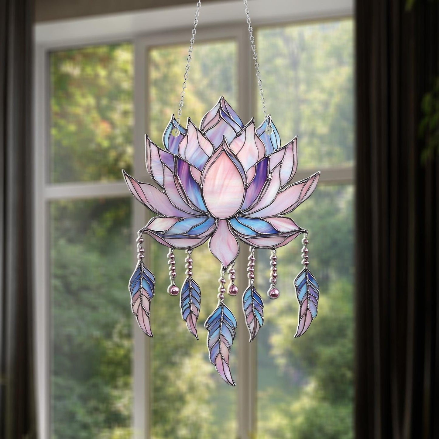 Lotus Flower Window Hanging, Serene Floral Decor, Elegant Home Ornament, Gift for Yoga Lovers and Nature Enthusiasts