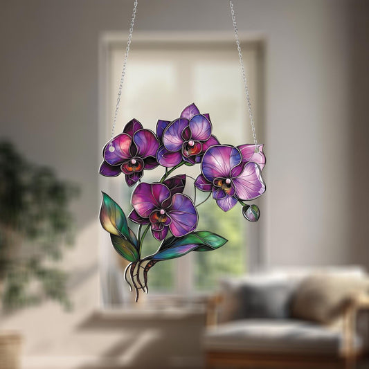Purple Orchid Window Hanging, Elegant Floral Ornament, Nature Inspired Home Decor, Gift for Orchid and Flower Lovers