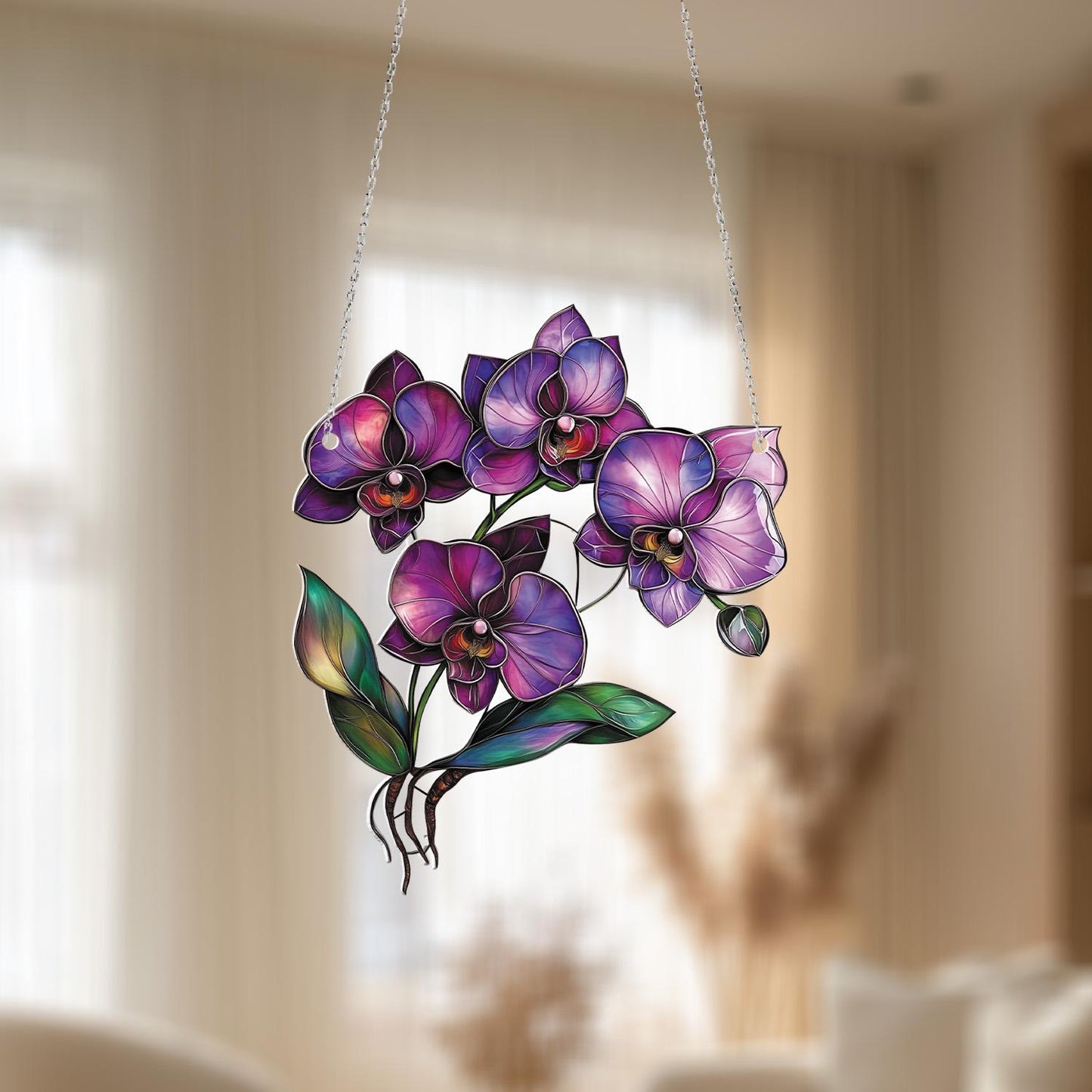 Purple Orchid Window Hanging, Elegant Floral Ornament, Nature Inspired Home Decor, Gift for Orchid and Flower Lovers