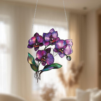 Purple Orchid Window Hanging, Elegant Floral Ornament, Nature Inspired Home Decor, Gift for Orchid and Flower Lovers