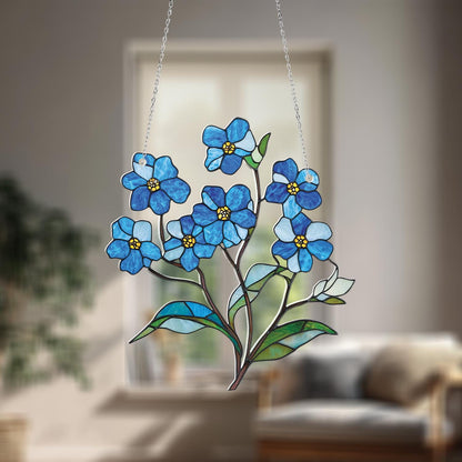 Forget-Me-Not Window Hanging, Elegant Blue Floral Ornament, Nature Inspired Home Decor, Gift for Flower Lovers and Garden Enthusiasts