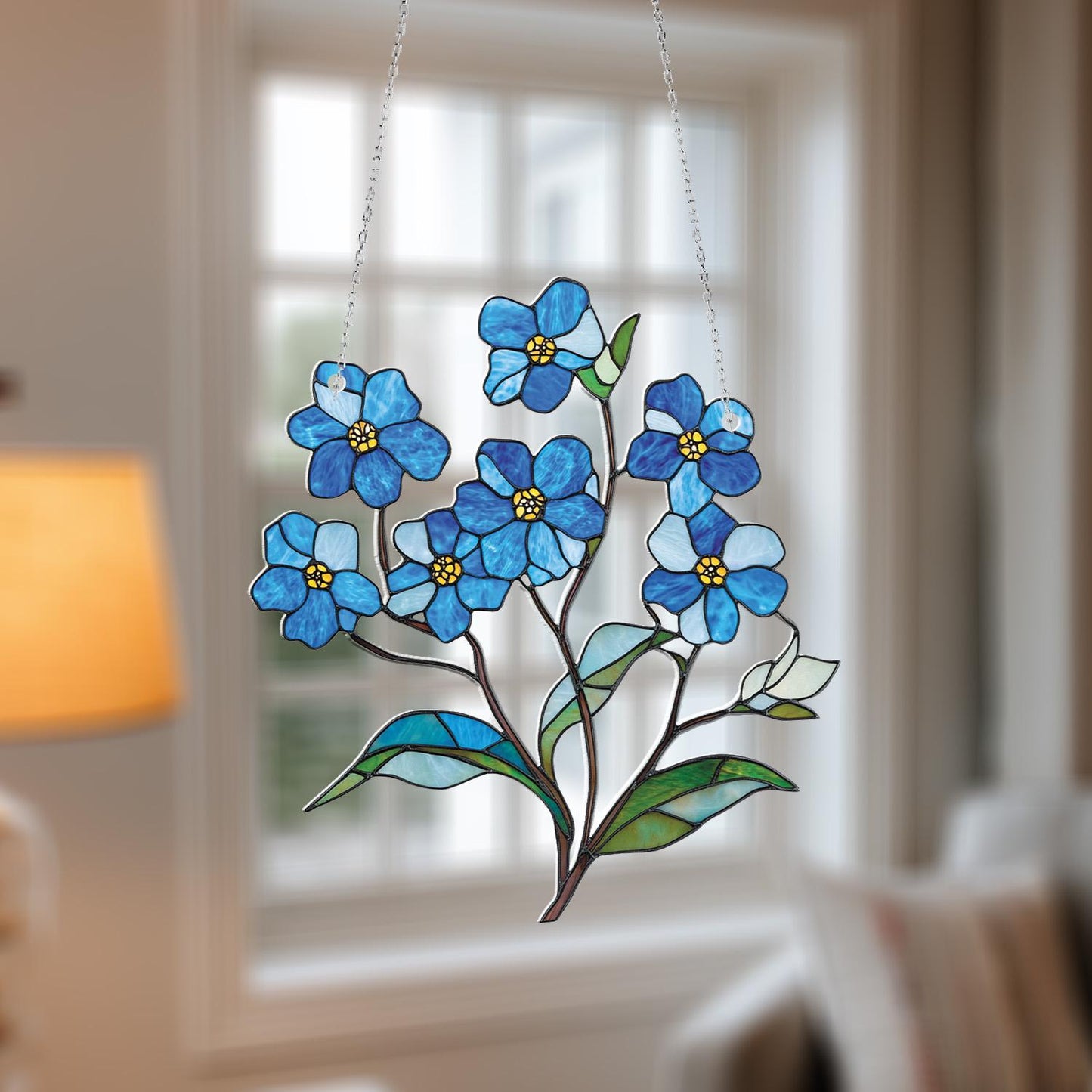 Forget-Me-Not Window Hanging, Elegant Blue Floral Ornament, Nature Inspired Home Decor, Gift for Flower Lovers and Garden Enthusiasts