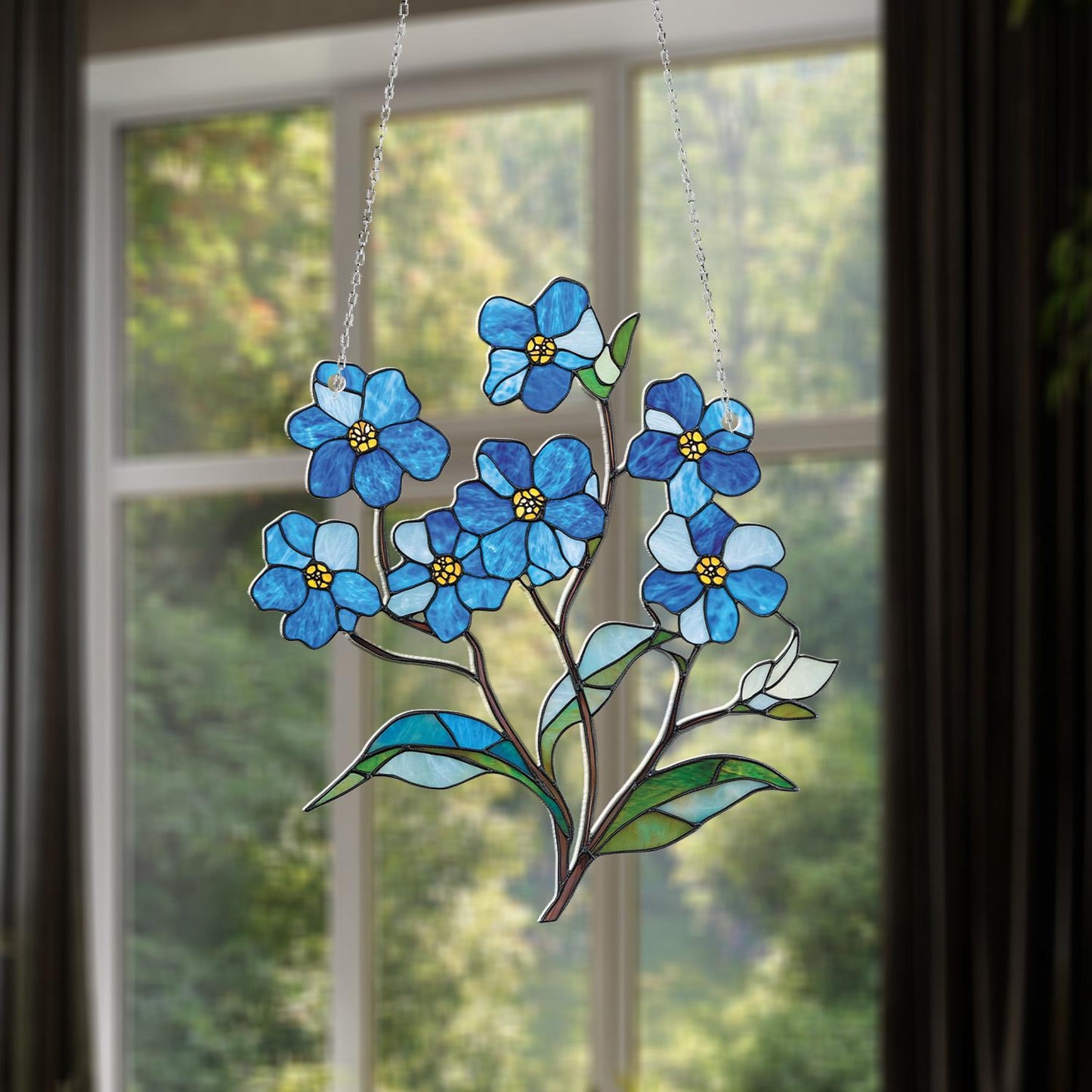 Forget-Me-Not Window Hanging, Elegant Blue Floral Ornament, Nature Inspired Home Decor, Gift for Flower Lovers and Garden Enthusiasts
