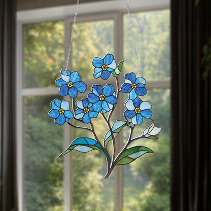 Forget-Me-Not Window Hanging, Elegant Blue Floral Ornament, Nature Inspired Home Decor, Gift for Flower Lovers and Garden Enthusiasts
