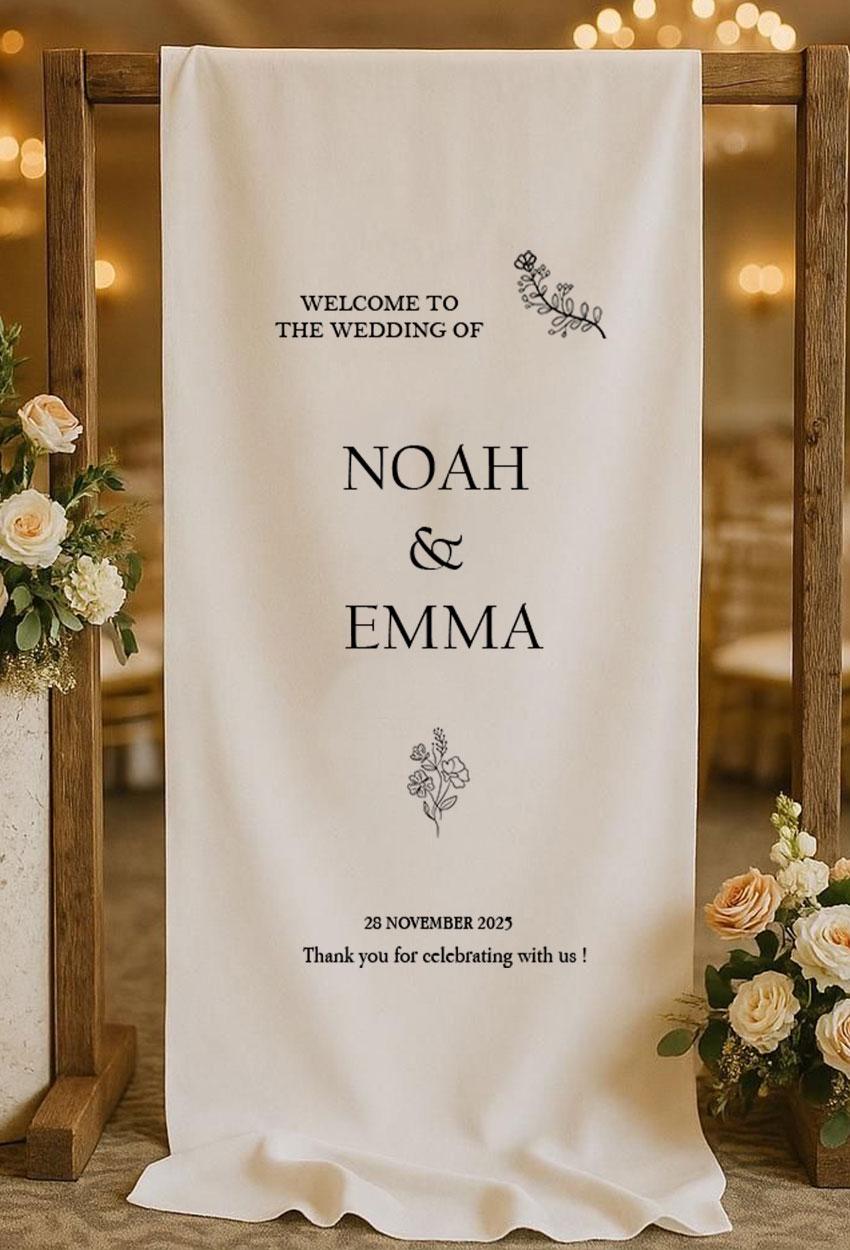 Rustic Wedding Welcome Sign, Custom Fabric Banner, Personalized Ceremony Sign, Boho Outdoor Wedding Decor, Modern Linen Reception Sign