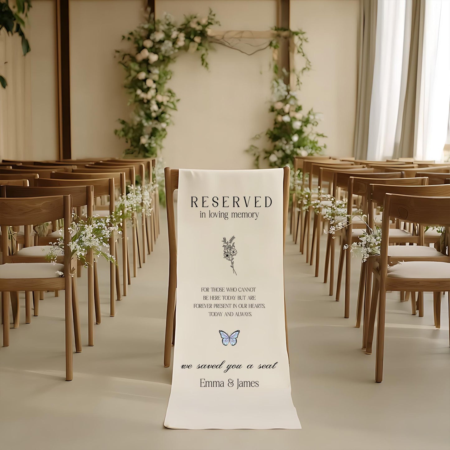 Reserved Memorial Wedding Chair Banner, In Loving Memory Seat Cover, Personalized Wedding Tribute Sign, Remembrance Chair Decoration