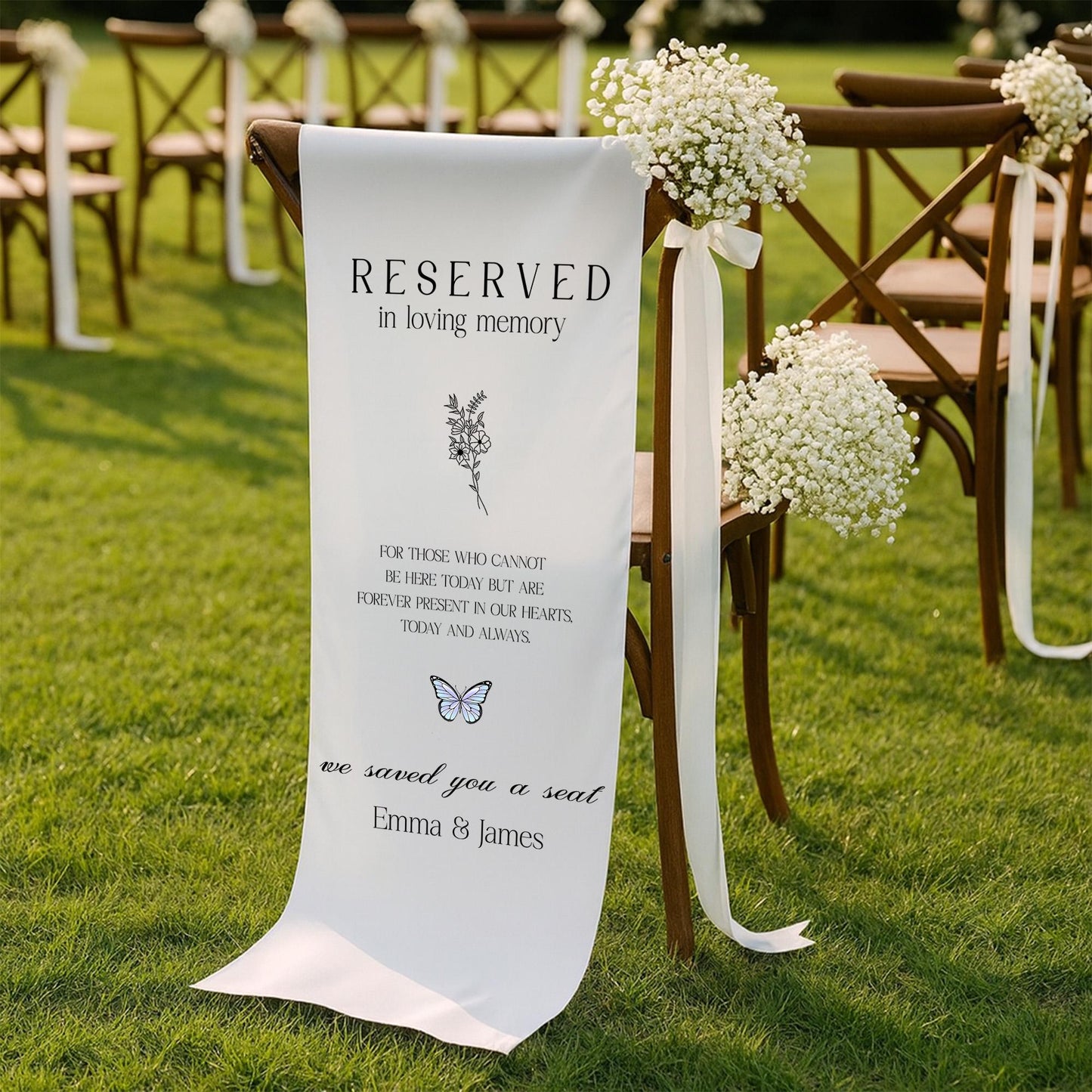 Reserved Memorial Wedding Chair Banner, In Loving Memory Seat Cover, Personalized Wedding Tribute Sign, Remembrance Chair Decoration
