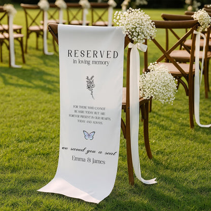 Reserved Memorial Wedding Chair Banner, In Loving Memory Seat Cover, Personalized Wedding Tribute Sign, Remembrance Chair Decoration