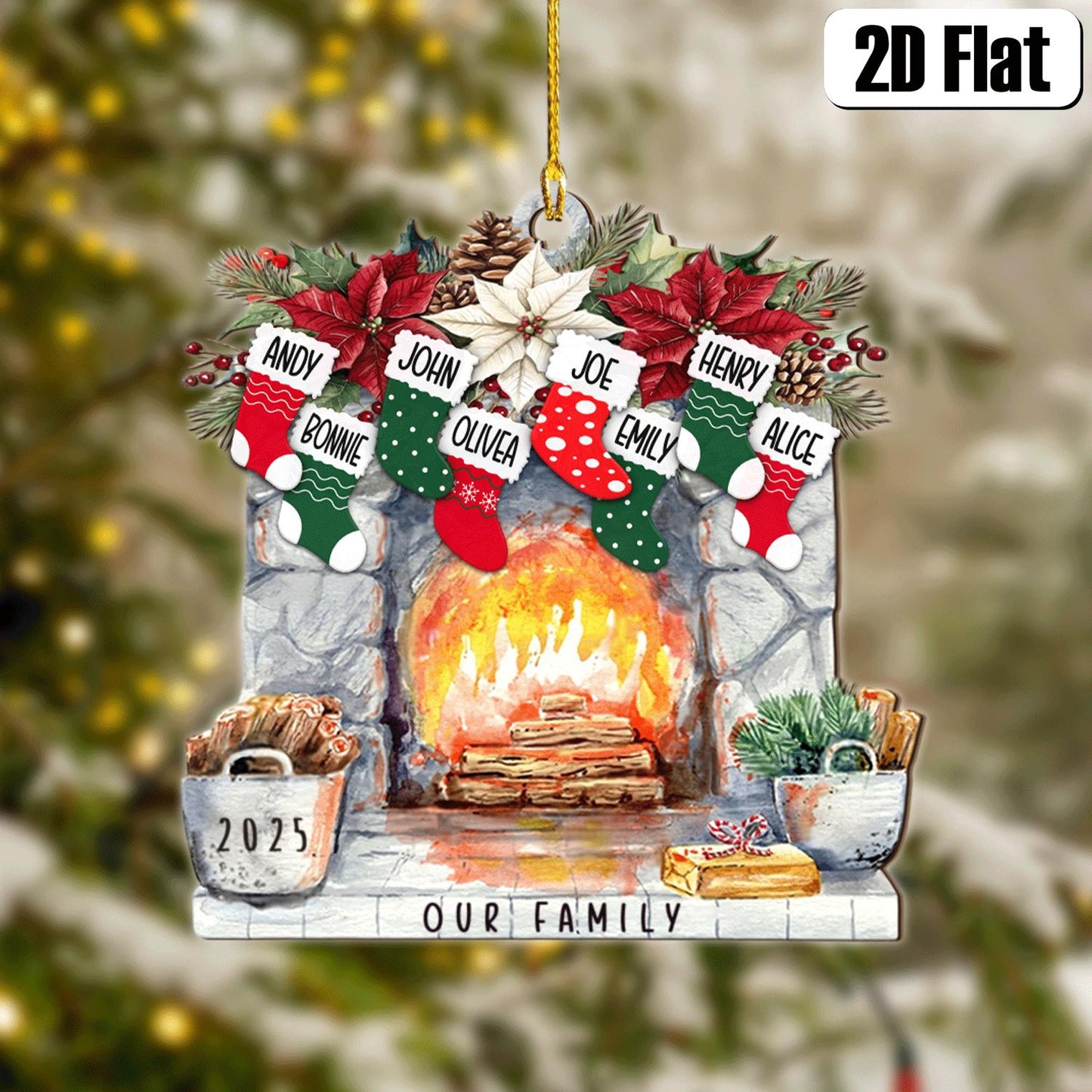 Personalized Christmas Stockings 2D Flat Ornament, Family Christmas Decoration, Family Name Ornament, Fireplace Decoration, Christmas Gift