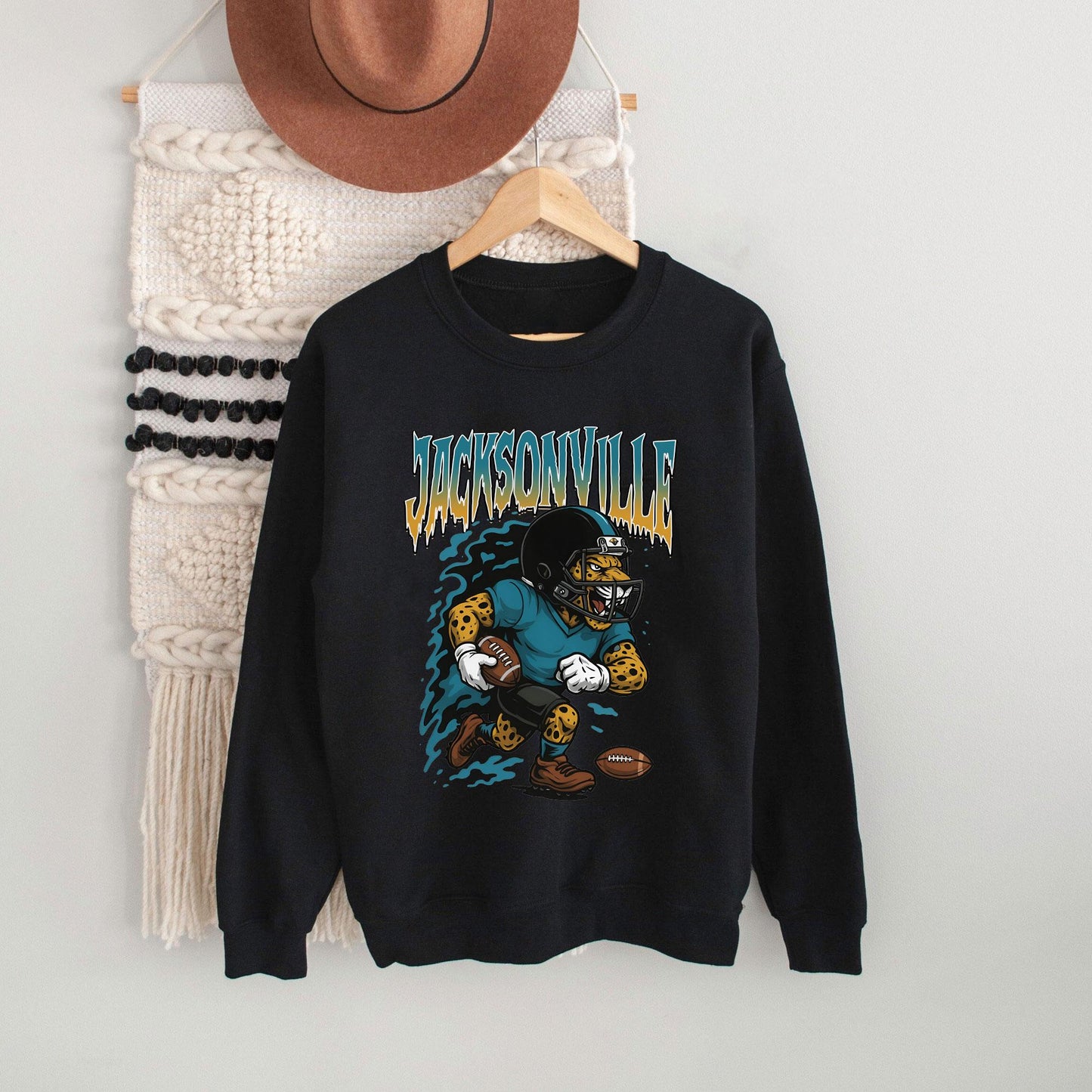 Graphic Jacksonville Mascot Football Sweatshirt, Game Day Gift, Jacksonville Football Fan Tee, Retro Jacksonville Team, Sport Mascot Gifts