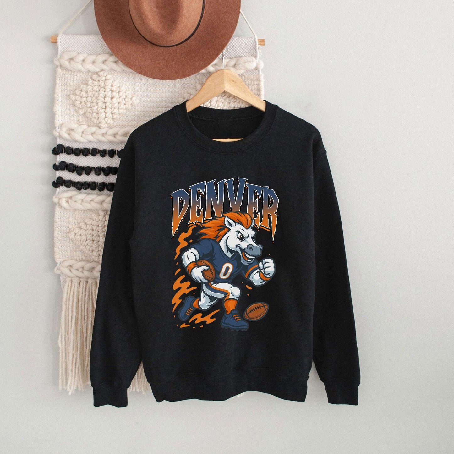 Graphic Denver Mascot Football Sweatshirt, Game Day Gift Shirt, Denver Football Fan Tee, Retro Denver Team Shirt, Sport Mascot Gifts