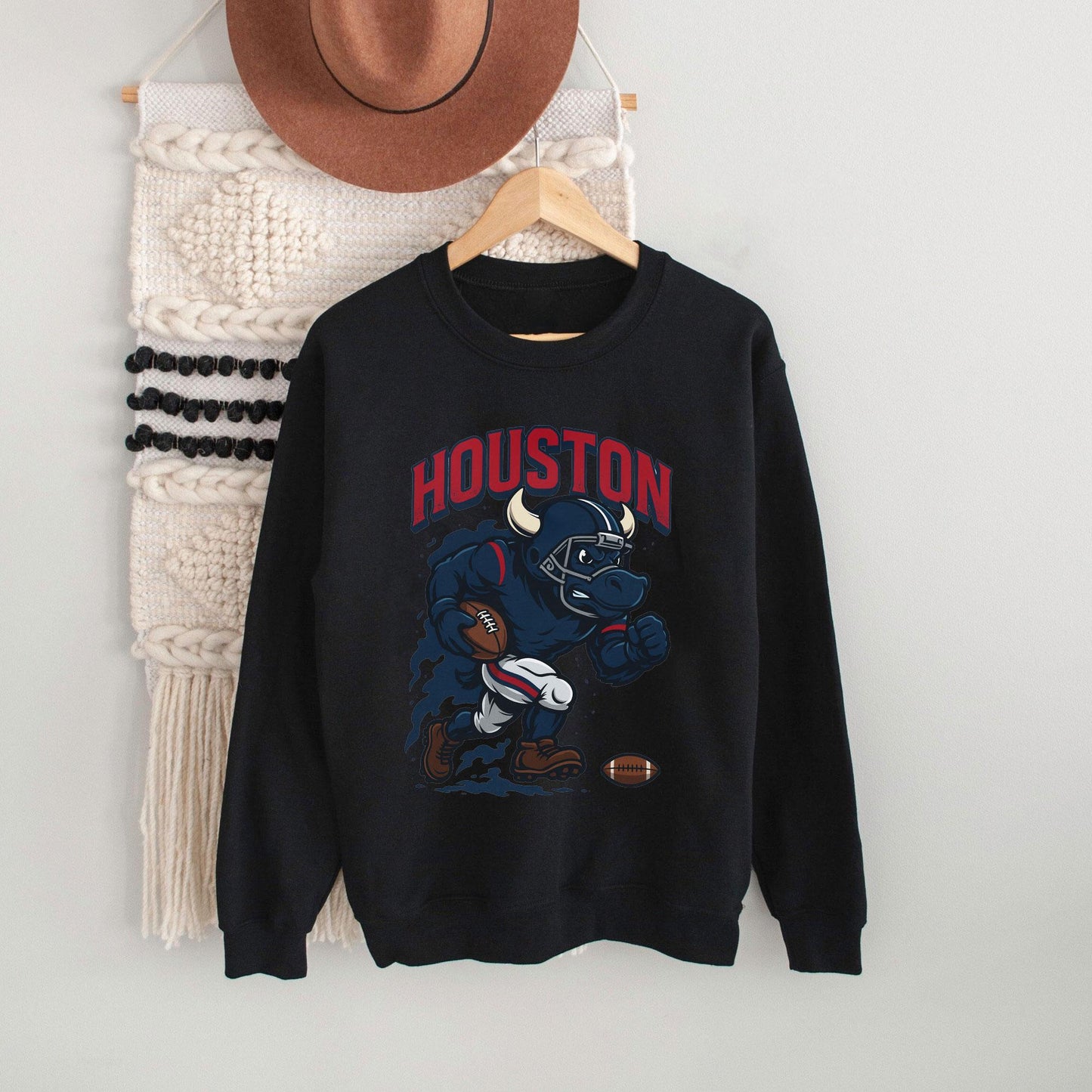 Graphic Houston Mascot Football Sweatshirt, Game Day Gift Shirt, Houston Football Fan Tee, Retro Houston Team Shirt, Sport Mascot Gifts