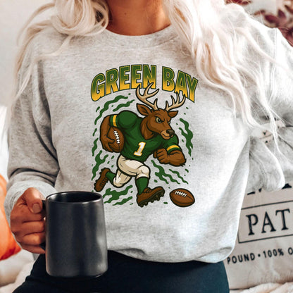 Graphic Green Bay Mascot Football Sweatshirt, Game Day Gift Shirt, Green Bay Football Fan Tee, Retro Green Bay Team Shirt, Sport Mascot Gift