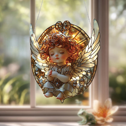 Angel Window Hanging Cross Decor – Spiritual Guardian Angel Ornament for Home, Fall Faith Gift, Memorial Christian Art for Window Display